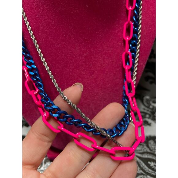 By Alexa Rae (BAR) layered pink/blue/silver chunky chains necklace - Picture 1 of 5